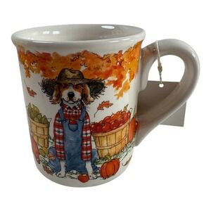 Certified International Sherri Buck Baldwin Fall Dog Harvest 15oz Coffee Mug NEW